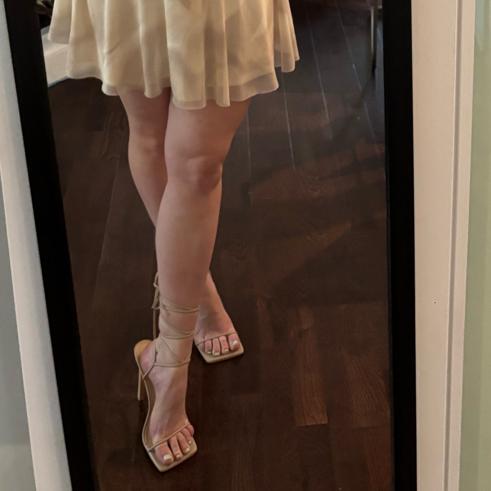 2/$25 PrettyLittleThing Strappy Beige Square Tor Heels